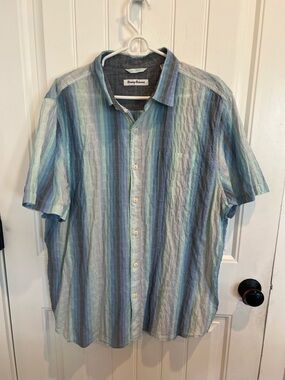 Tommy Bahama Blue Green Stripe Short-Sleeve Button-Up Shirt XL